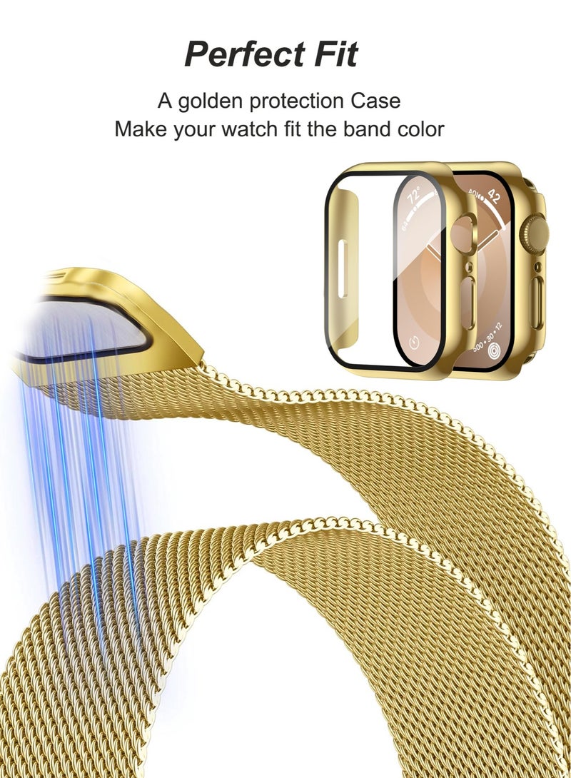 Case and watch band Set for Apple Watch 44mm (Series 4/5/6/SE/SE2), stainless steel mesh metal iWatch strap with Tempered Glass Screen Protector, Golden - Image 2