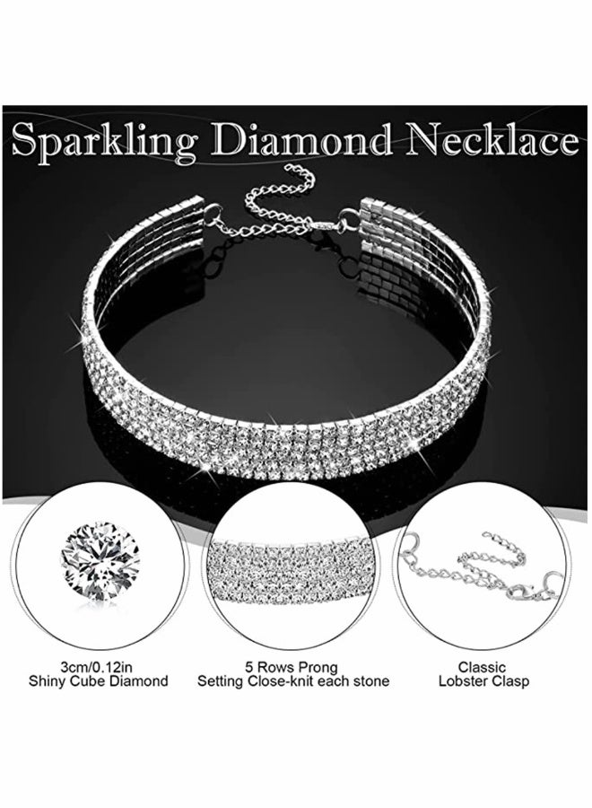 Rhinestone Masquerade Mask and Choker Necklace Jewelry Set, Crystal Eye for Women Costume Party（2 Pcs） - Image 2