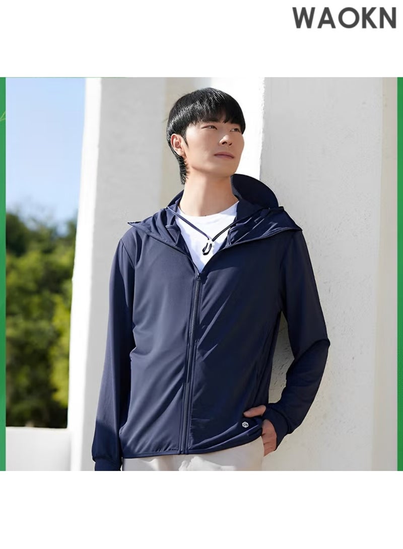 WAOKN UPF 50+ UV Sun Protection Clothing with Removable Hat Brim for Men&women, Sun Protection Ice Silk Clothing Long Sleeve Hoodie Sun Shirt, Summer Elastic Quick Dry Sun Shirts Full Zipper Fishing Jacket-XL - Image 1