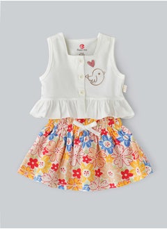 Elegant Kids Twirling Under Sunshine: Girls' Breezy Tee & Skirt Set Playful Prints & Summer Fun  - Image 1