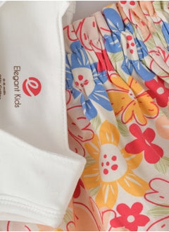 Elegant Kids Twirling Under Sunshine: Girls' Breezy Tee & Skirt Set Playful Prints & Summer Fun  - Image 4