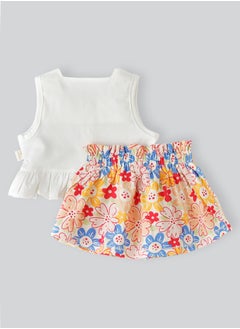 Elegant Kids Twirling Under Sunshine: Girls' Breezy Tee & Skirt Set Playful Prints & Summer Fun  - Image 2