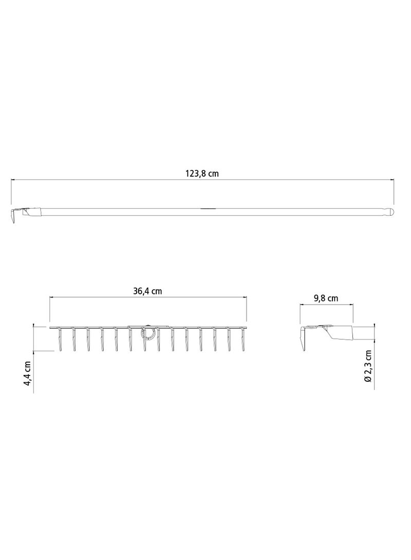 TRAMONTINA مُجرف أسنان مُعَلَّم بـ 14 سن مع مقبض خشبي بطول 120 سم - Image 2