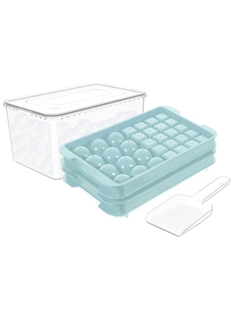 Round Ice Cube Trays, Ice Ball Maker Mold with Lid & Bin, Ice Trays for Freezer with Container Mini Circle Ice Mold Making Sphere Ice Chilling Cocktail Tea Coffee（Blue）