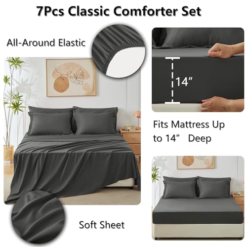 CozyLux Full Size Comforter Sets Dark Grey - 7 Pieces Bed in a Bag Full, Luxury Soft Bed Set for All Seasons, Bedding Set with Down Alternative Comforter, Sheets, Pillowcases & Shams - Image 5