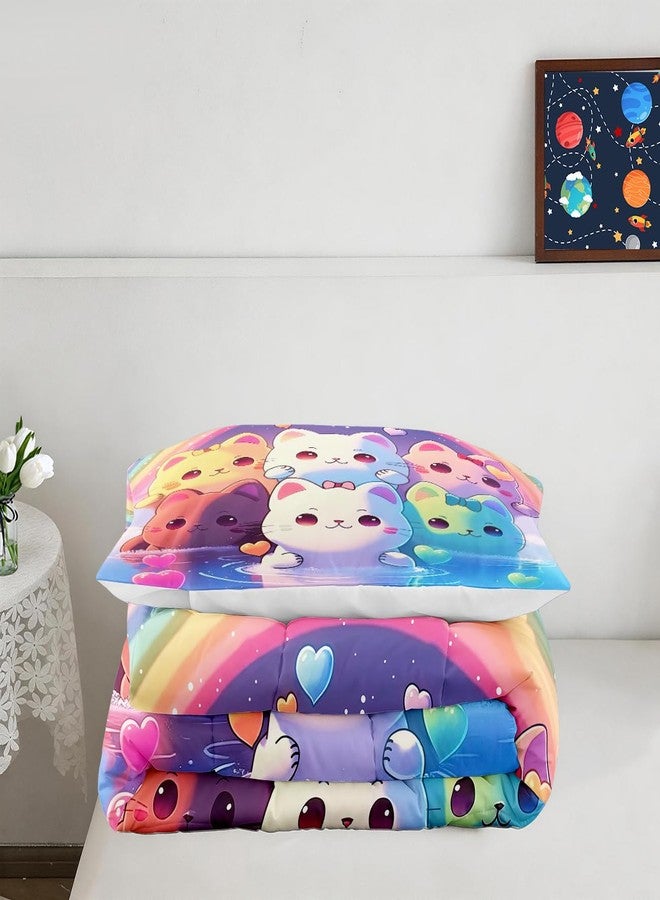 Jiospet Rainbow Cat Comforter Twin Size - Cat Bedding for Girls Room Cute Cartoon Rainbow Bedding Twin Sets for Kids, 1 Comforter+1 Pillowcase - Image 3