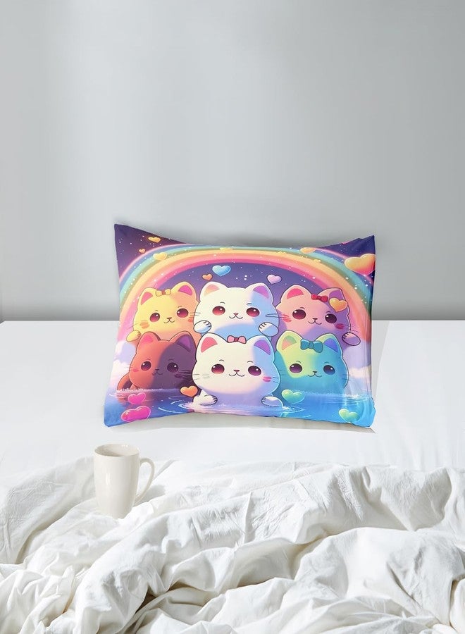 Jiospet Rainbow Cat Comforter Twin Size - Cat Bedding for Girls Room Cute Cartoon Rainbow Bedding Twin Sets for Kids, 1 Comforter+1 Pillowcase - Image 4