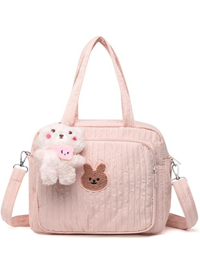 RATSAW Diaper Bag Tote for Baby Girl Mommy Bag Quilted Cotton Baby Diaper Bag Travel Diaper Multifunction Maternity Bag Travel Storage Bag Diaper Tote Bag without Doll  - Image 3