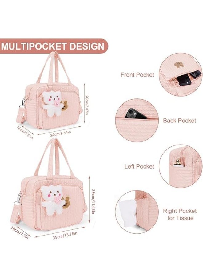 RATSAW Diaper Bag Tote for Baby Girl Mommy Bag Quilted Cotton Baby Diaper Bag Travel Diaper Multifunction Maternity Bag Travel Storage Bag Diaper Tote Bag without Doll  - Image 2