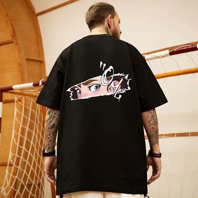 Cartoon Printed T-Shirt 2024 Trendy Brand Hong Kong Style Men'S All-Match Loose Plus Size Short Sleeve Niche Five-Point T-Shirt - Image 1