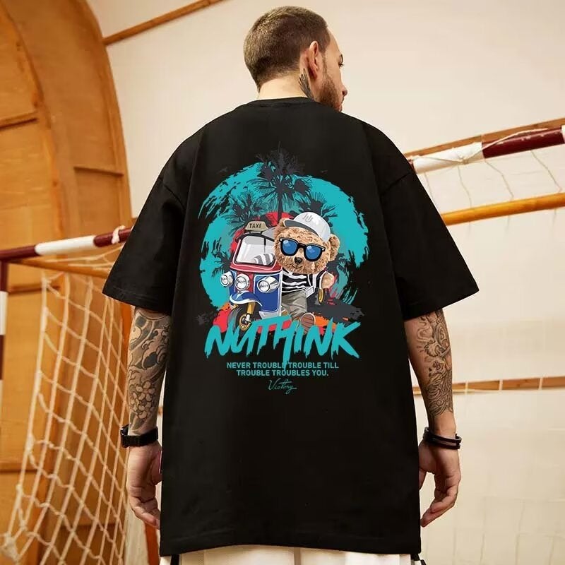 Cartoon Printed T-Shirt 2024 Trendy Brand Hong Kong Style Men'S All-Match Loose Plus Size Short Sleeve Niche Five-Point T-Shirt - Image 5