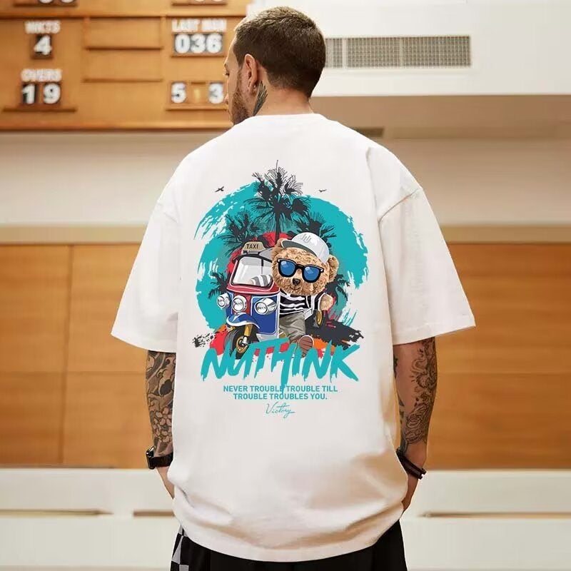 Cartoon Printed T-Shirt 2024 Trendy Brand Hong Kong Style Men'S All-Match Loose Plus Size Short Sleeve Niche Five-Point T-Shirt - Image 4
