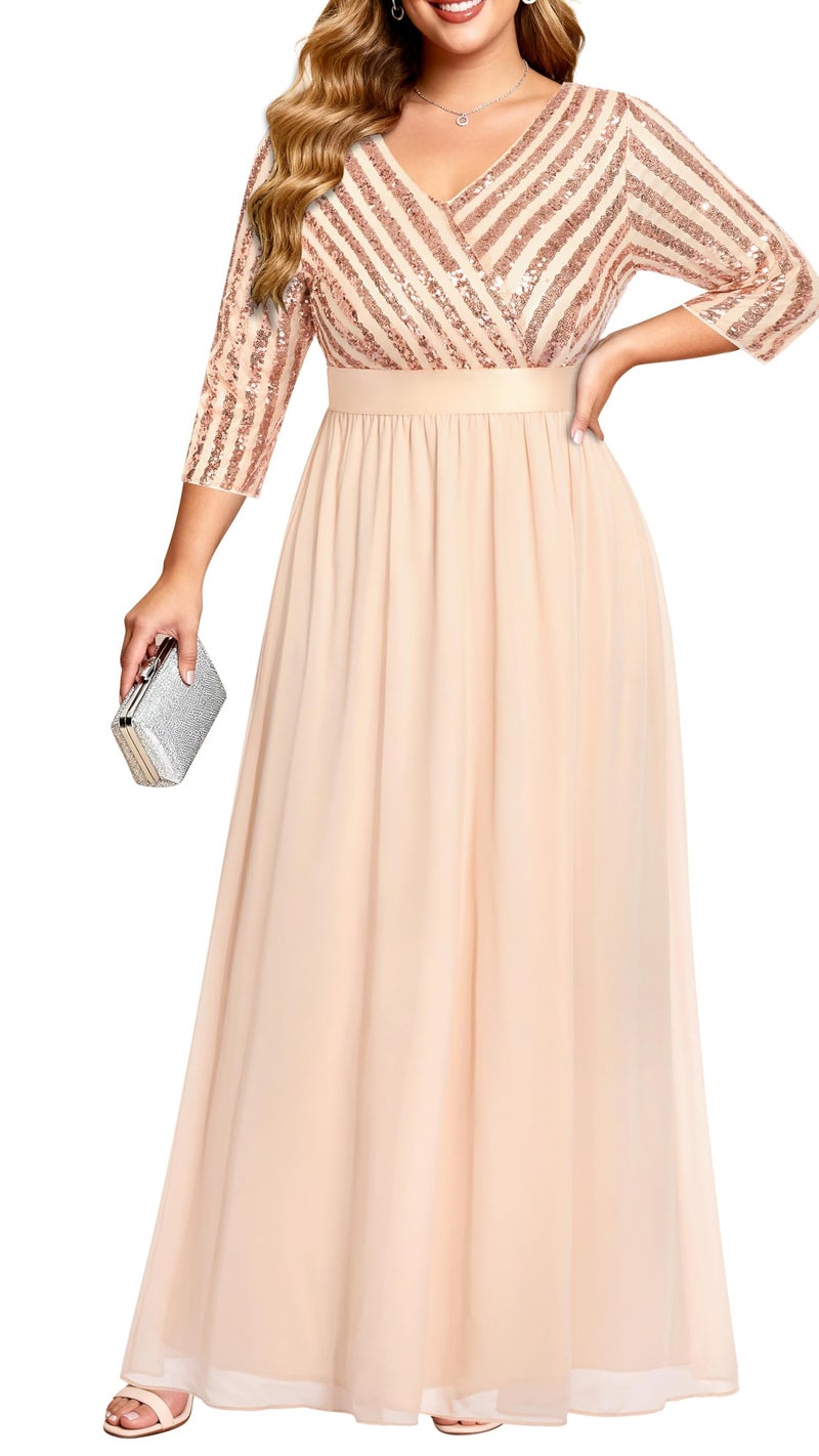 Talisea Blush Pink Plus Size Bridesmaid Dresses Long Sleeve Formal Wedding Guest Dress Evening Prom Gowns Maxi Sequin - Image 1