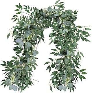 Supla Fake Greenery Garlands Artificial Silver Dollar Eucalyptus Garland in Grey Green and Willow Twigs Garland - Image 1