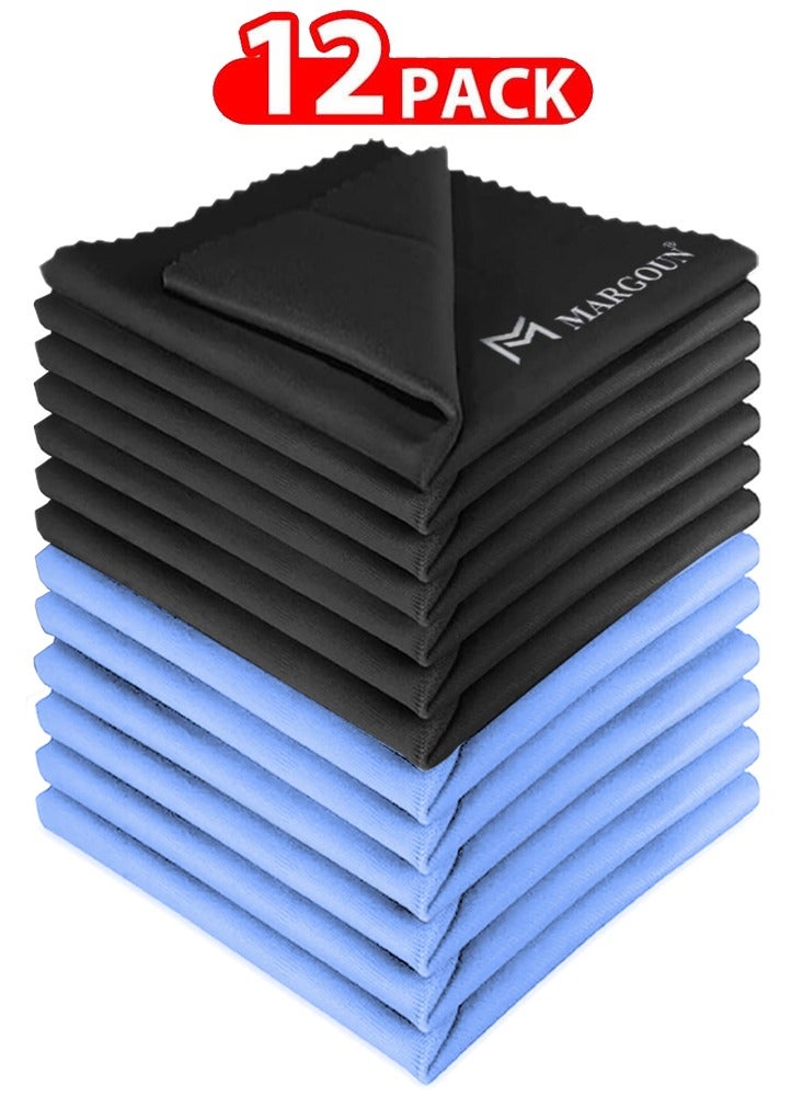 MARGOUN 12 Pack Microfiber Cleaning Cloth Premium Cloth for Glasses Lens Screens & More Black Blue - Image 1