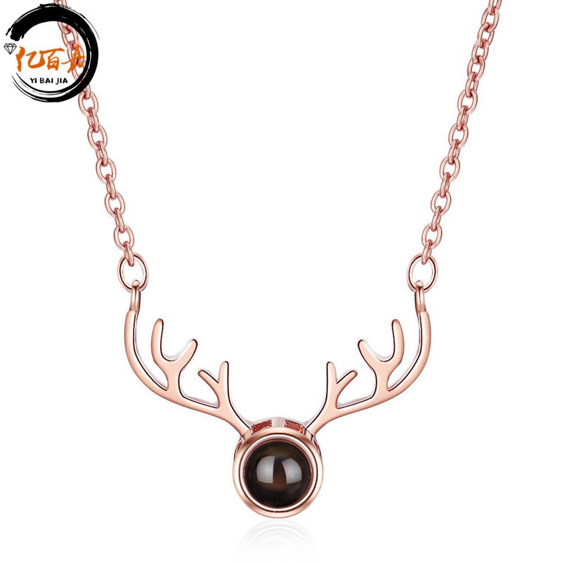 Elk Internet celebrity hipster short necklace female 100 languages I love you projection a deer has you - Image 1