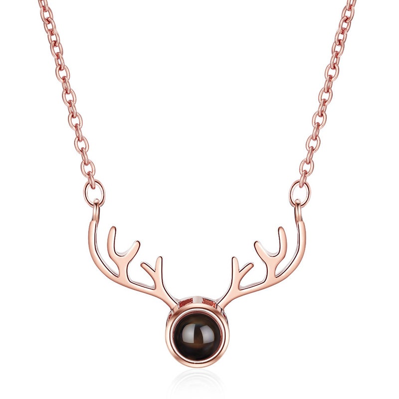 Elk Internet celebrity hipster short necklace female 100 languages I love you projection a deer has you - Image 5