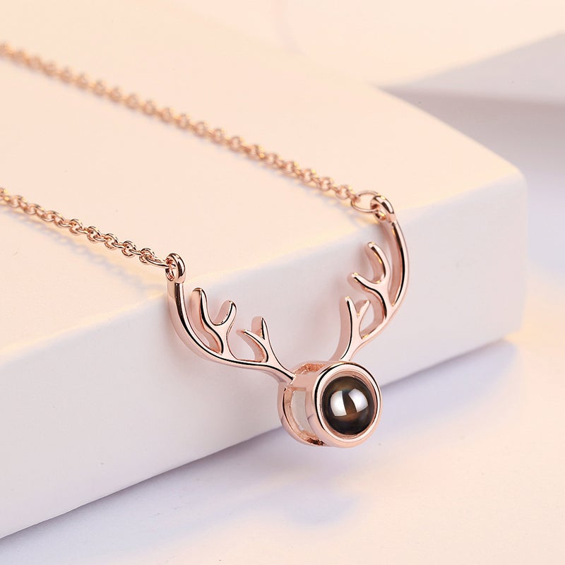 Elk Internet celebrity hipster short necklace female 100 languages I love you projection a deer has you - Image 4