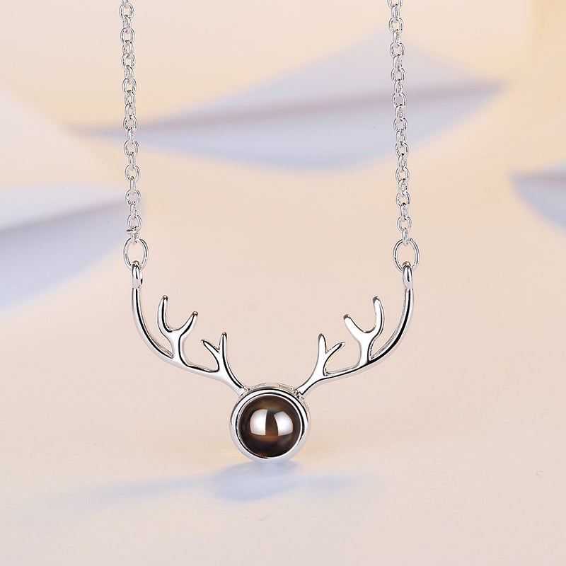 Elk Internet celebrity hipster short necklace female 100 languages I love you projection a deer has you - Image 2