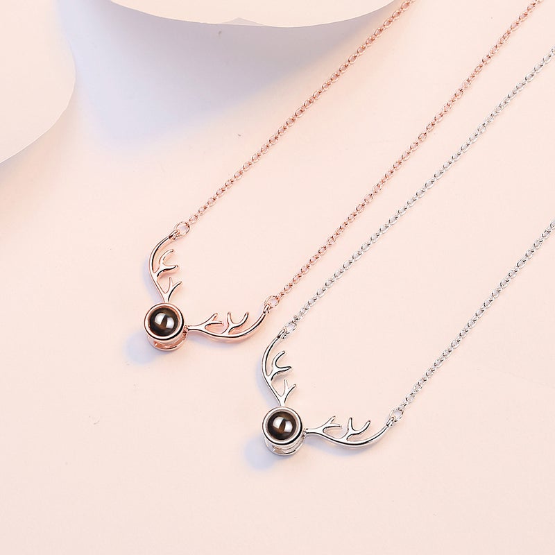Elk Internet celebrity hipster short necklace female 100 languages I love you projection a deer has you - Image 3