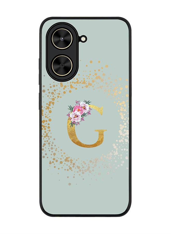 Stylizedd For Xiaomi Poco C71 / Redmi A5 4G Case,Slim fit Camera Protection, Shockproof Thin Phone cover  - Custom Monogram Floral - G  (Light Grey )