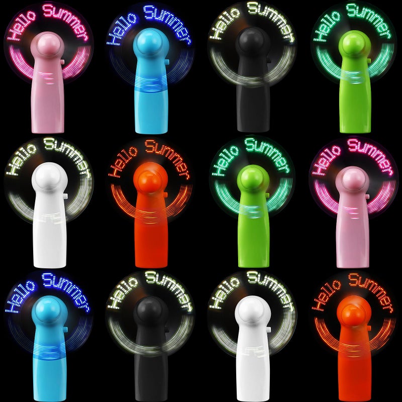 Kittmip 24 Pcs Portable Handheld Mini Battery Powerful Fan Hello Summer LED Small Personal Fan Party Favor Summer Gift for Travel Office Outdoor