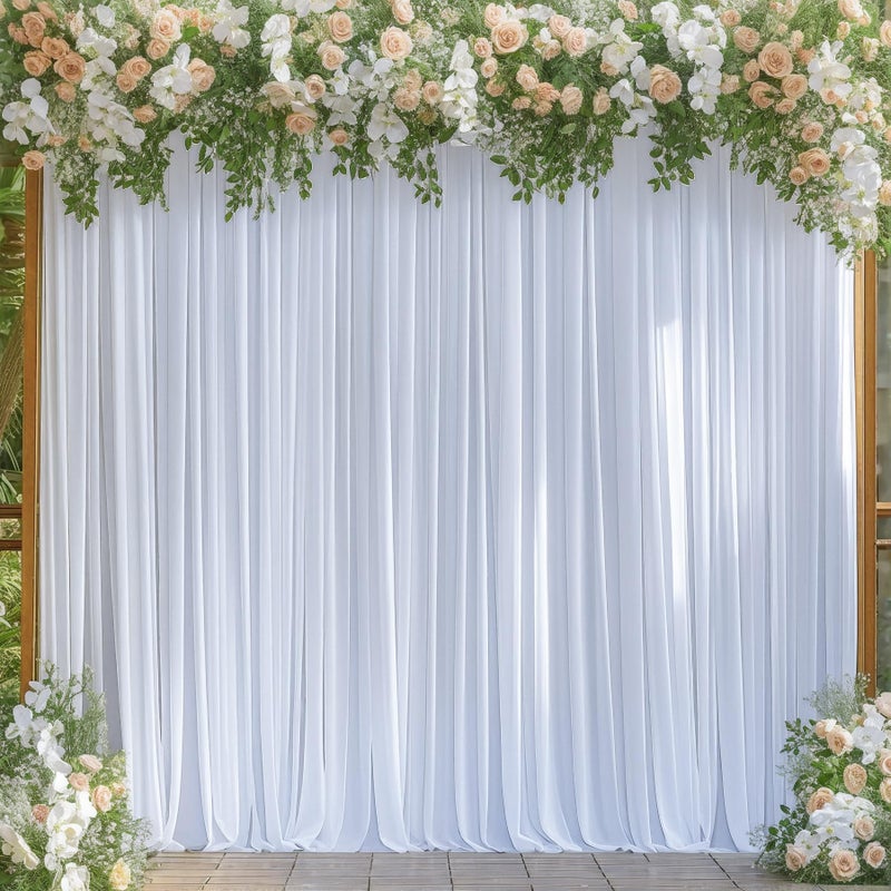 PARTISKY White Backdrop Curtains for Wedding, Wrinkle Free Polyester Photography Backdrop Drapes 8x10FT Photo Backdrop for Baby Shower Birthday Parties Stage Photoshoot Background Decorations 4x10ft,2 Panels - Image 1