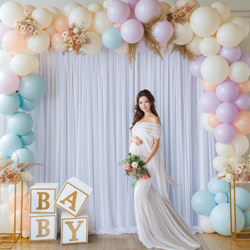 PARTISKY White Backdrop Curtains for Wedding, Wrinkle Free Polyester Photography Backdrop Drapes 8x10FT Photo Backdrop for Baby Shower Birthday Parties Stage Photoshoot Background Decorations 4x10ft,2 Panels - Image 4