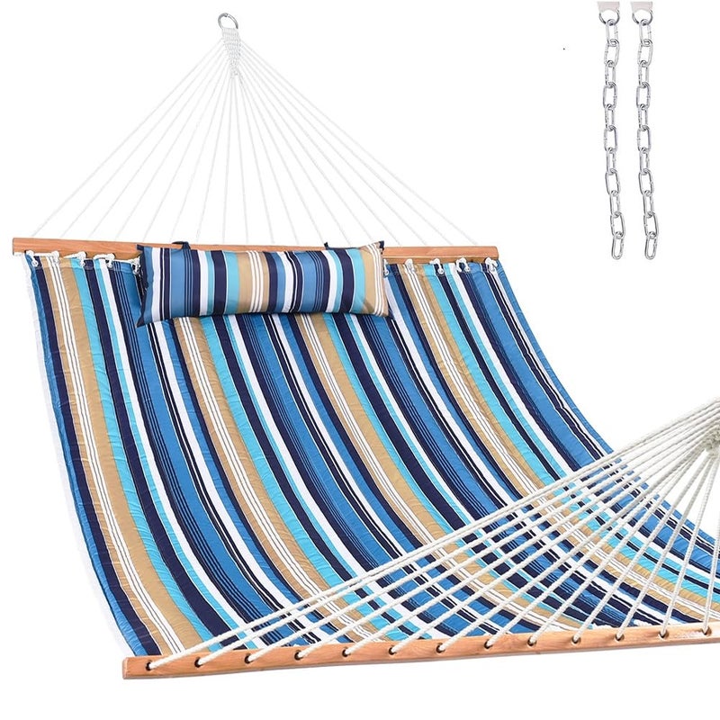 Lazy Daze Hammocks 12 FT Quilted Fabric Double Hammock with Spreader Bars and Detachable Pillow, 450lbs Weight Capacity - Image 1