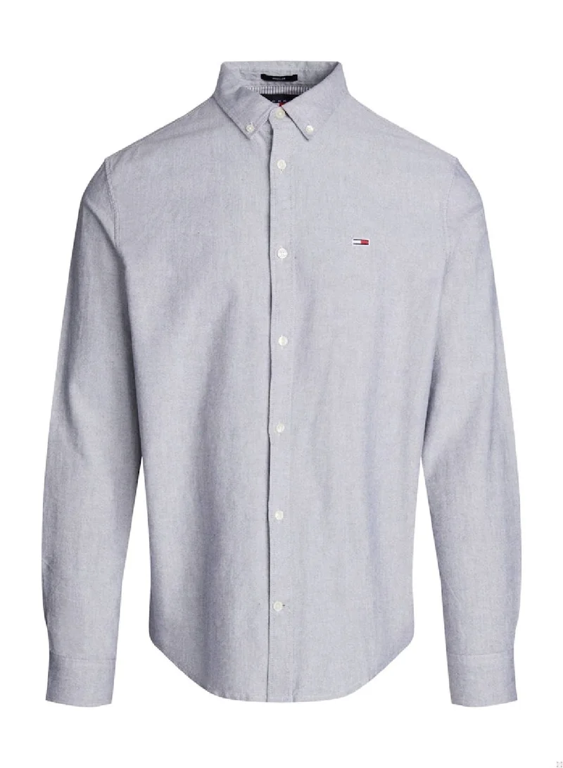 TOMMY JEANS Men's Entry Regular Oxford Casual Long Sleeve Shirt - Cotton, Blue