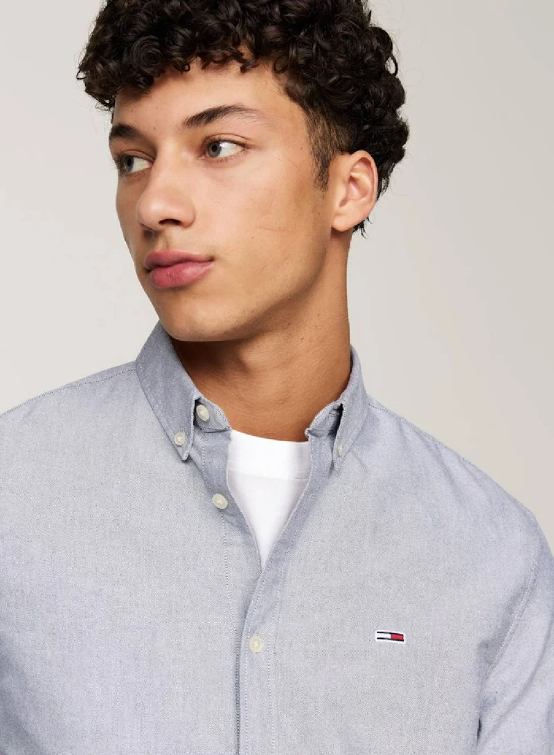 TOMMY JEANS Men's Entry Regular Oxford Casual Long Sleeve Shirt - Cotton, Blue