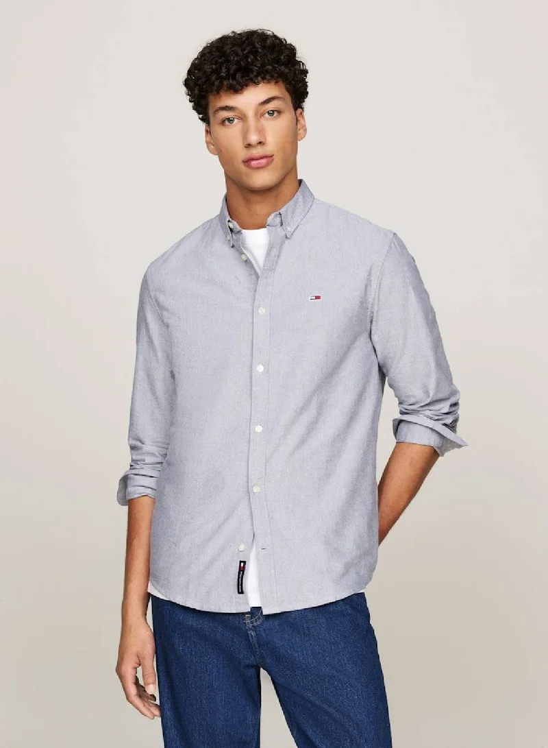 TOMMY JEANS Men's Entry Regular Oxford Casual Long Sleeve Shirt - Cotton, Blue