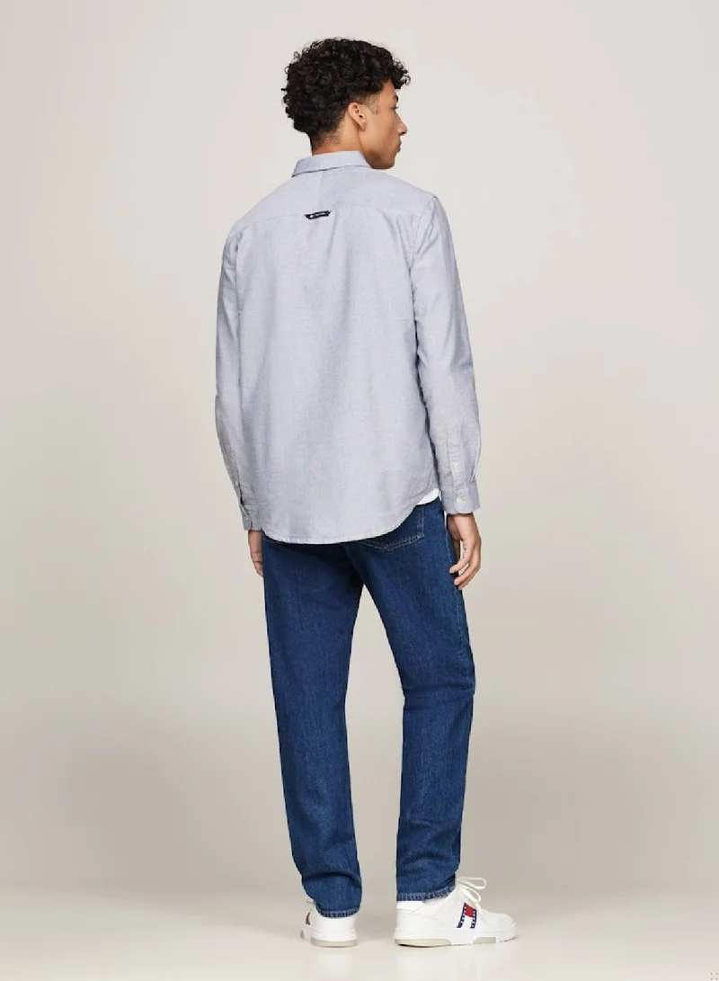 TOMMY JEANS Men's Entry Regular Oxford Casual Long Sleeve Shirt - Cotton, Blue
