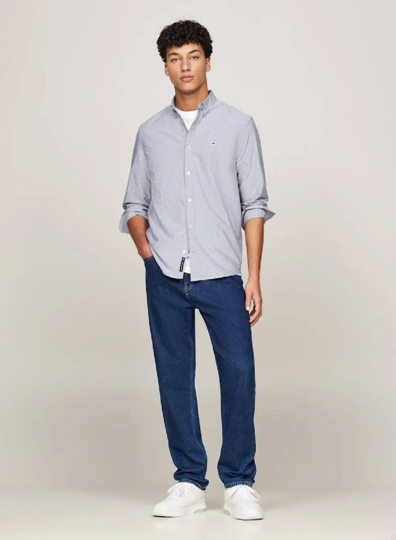 TOMMY JEANS Men's Entry Regular Oxford Casual Long Sleeve Shirt - Cotton, Blue