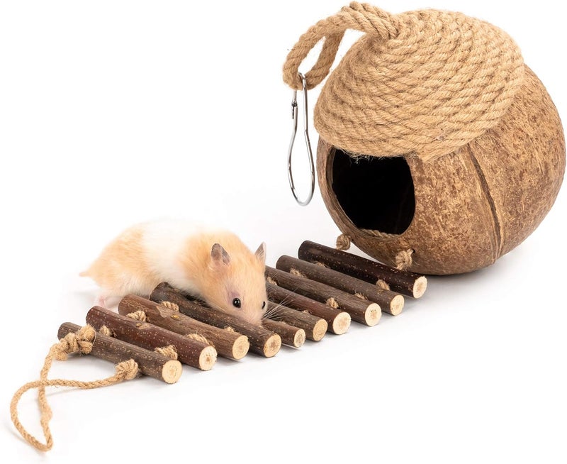 andwe Coconut Bird Nest Hut with Ladder for Parrots Parakeet Conures Cockatiel - Small Animals House Pet Cage Habitats Decor - Image 3