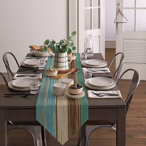 ZCHOMI Teal Retro Rustic Table Runner 13x72 Inch Modern Abstract Art Painting Kitchen Dinning Table Decoration for Home Party Decor - Image 5