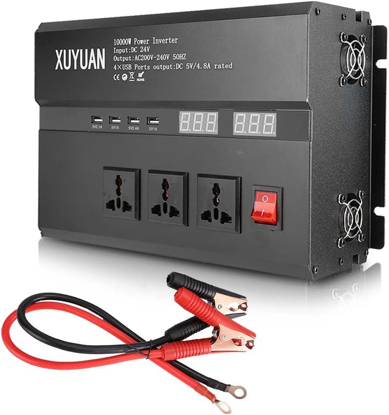woobles 12V 24V to 220V Solar Inverter High Power, Solar Power Inverter Sine Wave Inverter Built in Cooling Fan, AC Outlets USB Charging Ports Ideal 24V to 220V,10000W - Image 1