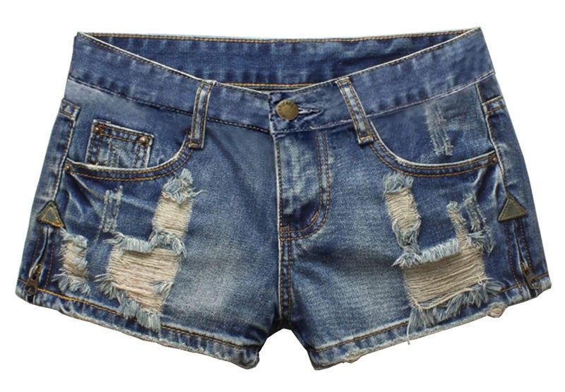 Fensajomon Women's Low Rise Summer Ripped Distressed Frayed Denim Shorts Sexy Jean Light Blue M - Image 4