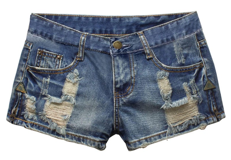 Fensajomon Women's Low Rise Summer Ripped Distressed Frayed Denim Shorts Sexy Jean Light Blue M - Image 1