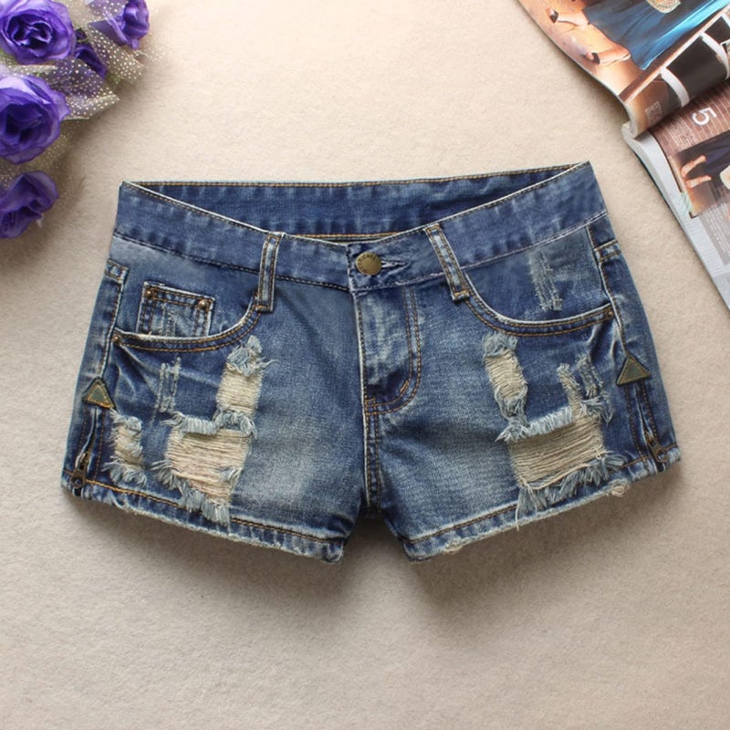 Fensajomon Women's Low Rise Summer Ripped Distressed Frayed Denim Shorts Sexy Jean Light Blue M - Image 3