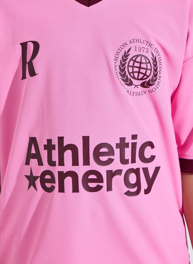 Styli Teen Girls Pink V Neck Oversized Sports Jersey T-Shirt - Image 3