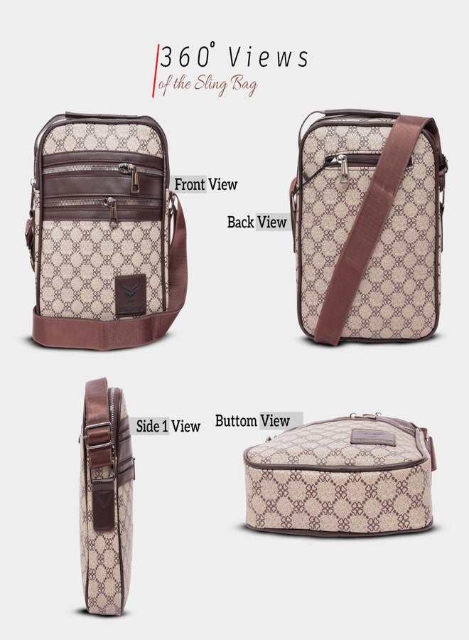REDHORNS Faux Leather Printed Sling Bag for Men and Women Travel Cross Body Shoulder Bag With Shoulder Strap, Business Messenger Bag with 5 Zipper Pockets (Brown) - Image 5