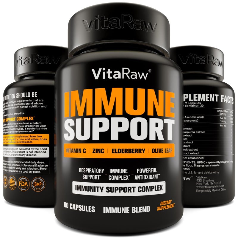 VitaRaw Immune Support Vitamins Elderberry with Zinc Vitamin C and Garlic for Adults Sambucus Black Elderberry Capsules Echinacea Immunity Renewal Complex Powerful Vegan 10 in 1 Immune Defense