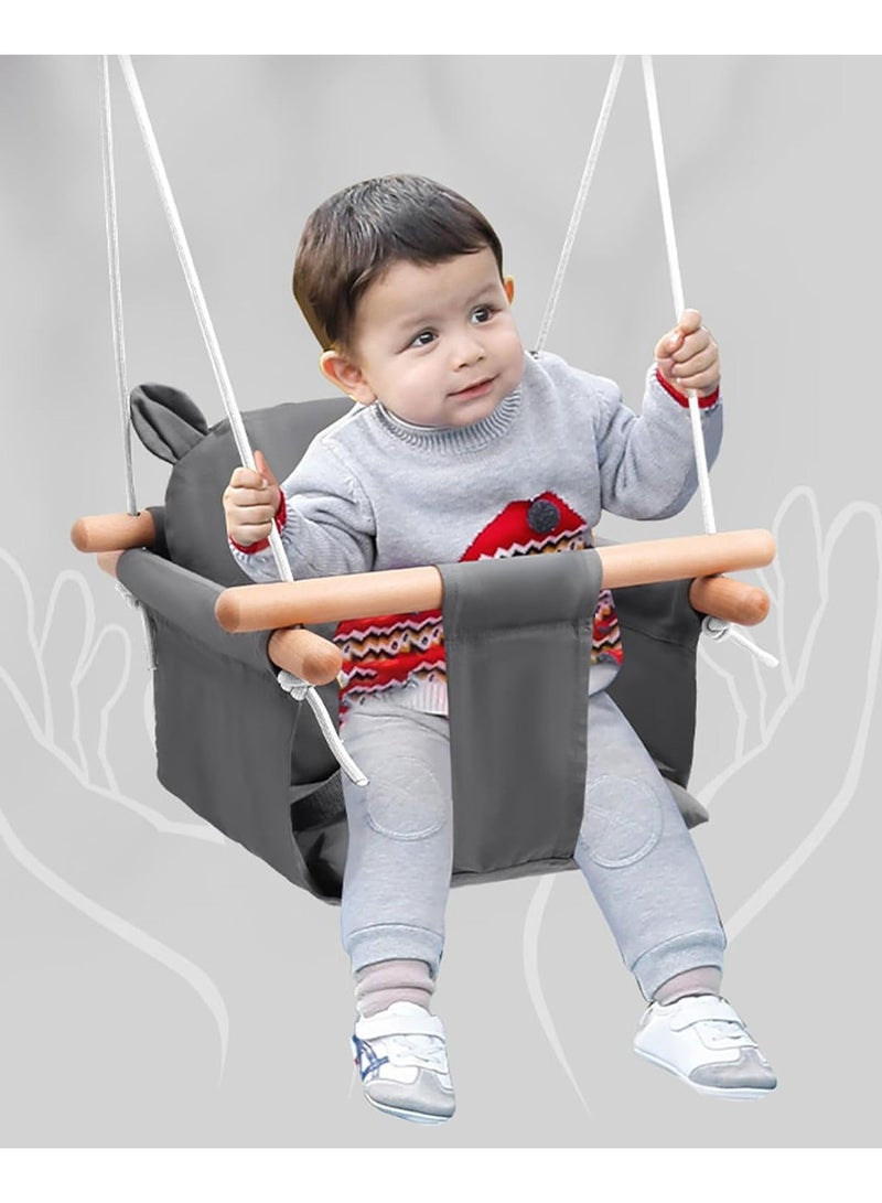 DubaiGallery Baby Swing Seat, Secure Canvas and Wooden Hanging Swing Chair for Baby, Infant, Toddler, Kids Toys - Indoor and Temporary Outdoor Hammock for Indoor Playground, Tree Swings or Backyard - Image 1