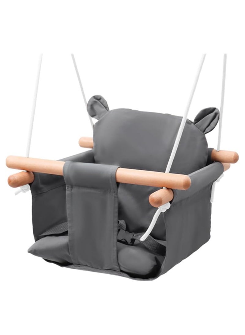 DubaiGallery Baby Swing Seat, Secure Canvas and Wooden Hanging Swing Chair for Baby, Infant, Toddler, Kids Toys - Indoor and Temporary Outdoor Hammock for Indoor Playground, Tree Swings or Backyard - Image 2