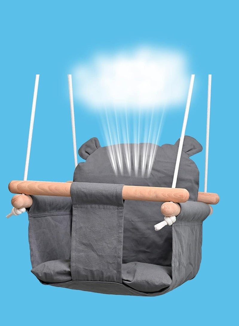 DubaiGallery Baby Swing Seat, Secure Canvas and Wooden Hanging Swing Chair for Baby, Infant, Toddler, Kids Toys - Indoor and Temporary Outdoor Hammock for Indoor Playground, Tree Swings or Backyard - Image 3