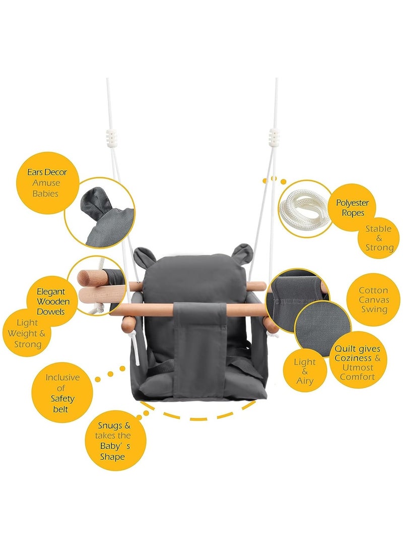 DubaiGallery Baby Swing Seat, Secure Canvas and Wooden Hanging Swing Chair for Baby, Infant, Toddler, Kids Toys - Indoor and Temporary Outdoor Hammock for Indoor Playground, Tree Swings or Backyard - Image 4