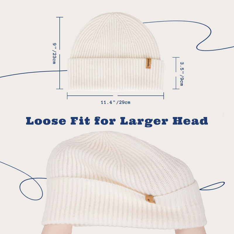 ACUSHLA 100% Merino Wool Cuff Beanie for Men & Women Loose Fit Knitted Winter Hat for Big Head Unisex Watch Cap Skull Wrap for Cold Weather, M-XL Creamy White - Image 4