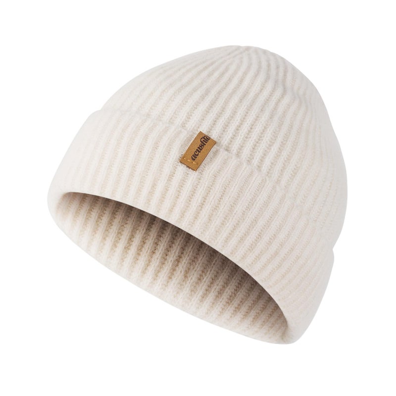 ACUSHLA 100% Merino Wool Cuff Beanie for Men & Women Loose Fit Knitted Winter Hat for Big Head Unisex Watch Cap Skull Wrap for Cold Weather, M-XL Creamy White - Image 1