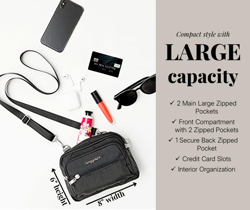 Baggallini حقائب بغليني للرجال والنساء بتصميم ثلاثي السحاب، أسود، مقاس واحد أمريكي - Image 3